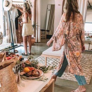 New Boho Floral Kimono Pink Maxi Duster Jacket